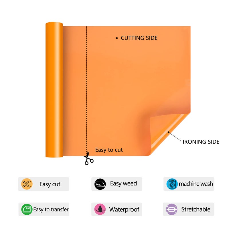 RENLITONG Orange HTV Iron on Vinyl 12Inch by 15ft Roll HTV Heat Transfer Vinyl for T-Shirt HTV Vinyl Rolls for All Cutter Machine - Easy to Cut & Weed for Heat Vinyl Design - Image 3